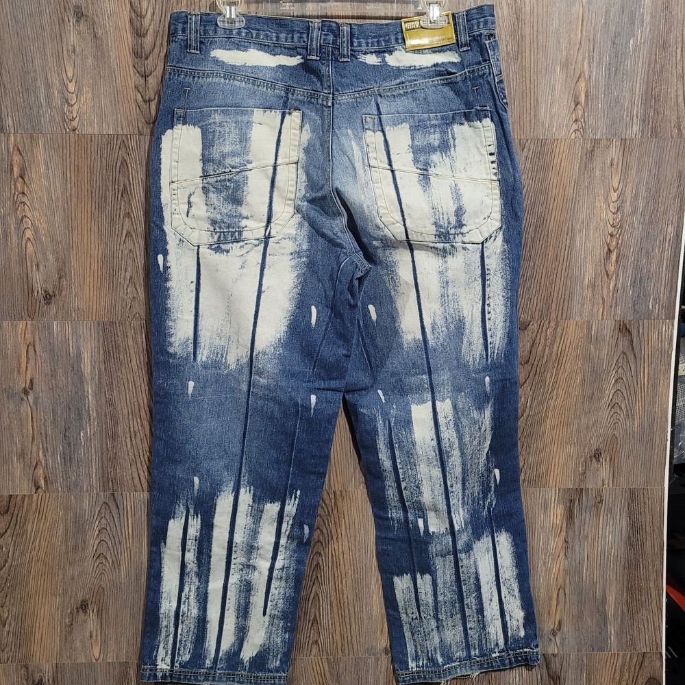 Vintage Y2K RAW BLUE Wide Leg Baggy Jeans 40x32 Paint Grunge Skater Streetwear - Picture 6 of 13